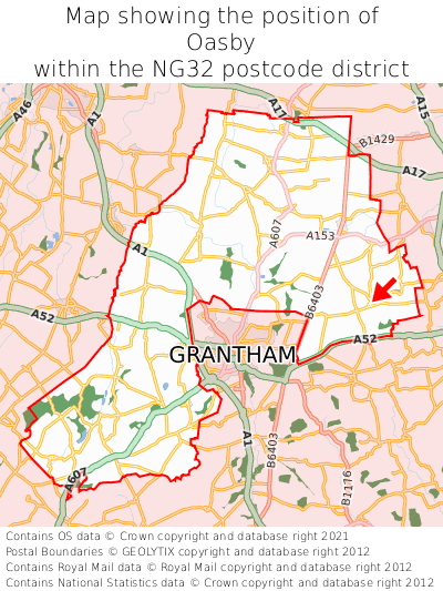 Map showing location of Oasby within NG32