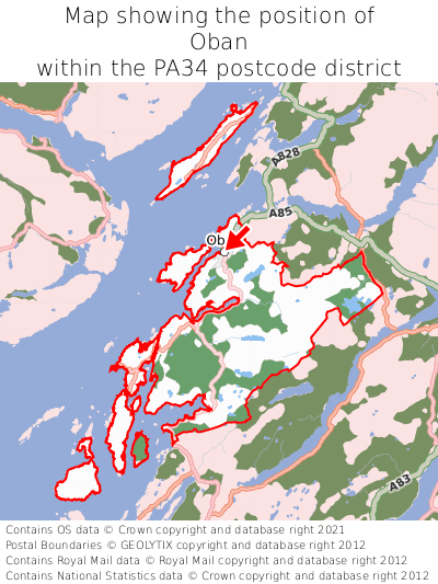 Map showing location of Oban within PA34