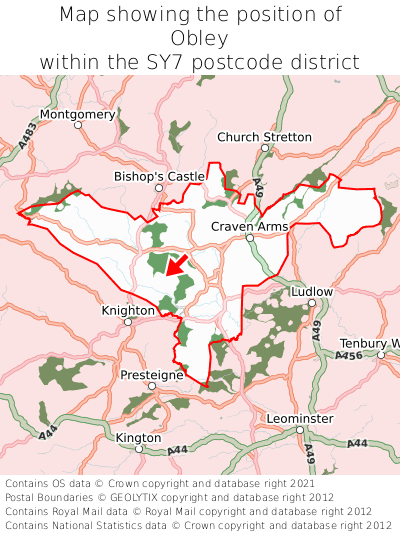 Map showing location of Obley within SY7