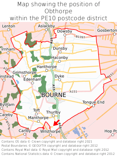 Map showing location of Obthorpe within PE10