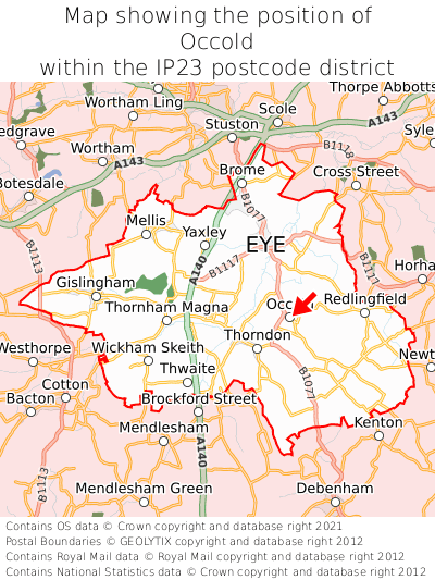 Map showing location of Occold within IP23