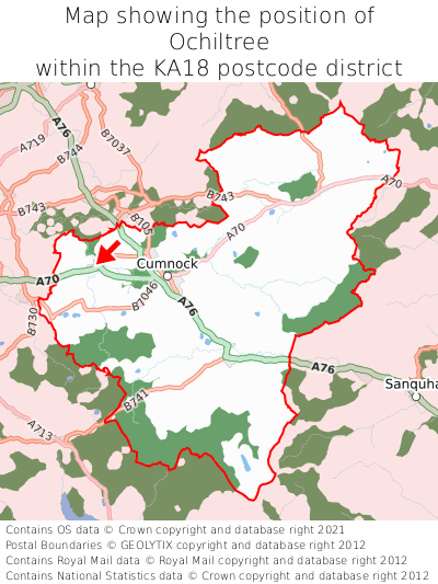 Map showing location of Ochiltree within KA18
