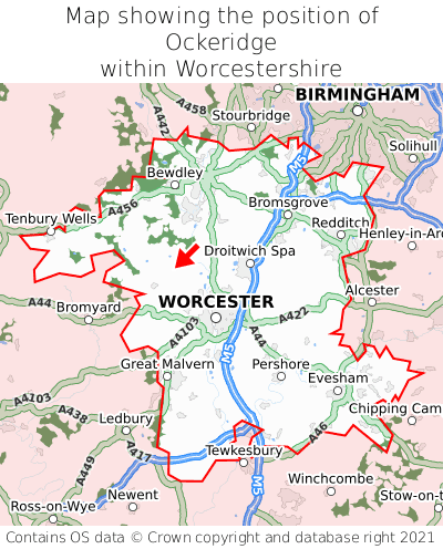 Map showing location of Ockeridge within Worcestershire