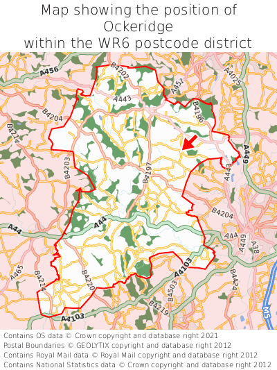 Map showing location of Ockeridge within WR6