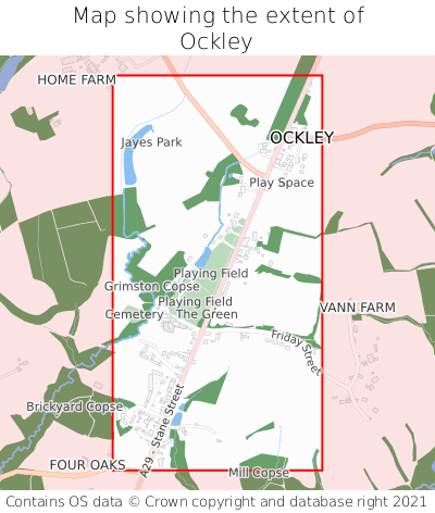 Map showing extent of Ockley as bounding box