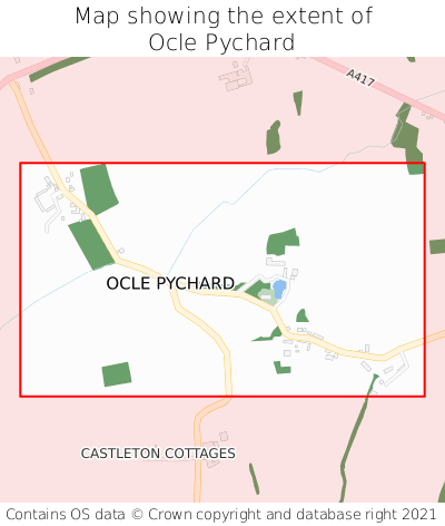 Map showing extent of Ocle Pychard as bounding box