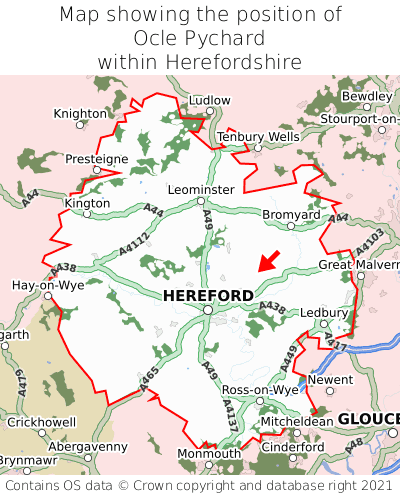 Map showing location of Ocle Pychard within Herefordshire