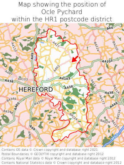 Map showing location of Ocle Pychard within HR1