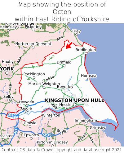 Map showing location of Octon within East Riding of Yorkshire