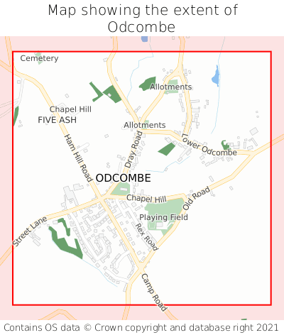 Map showing extent of Odcombe as bounding box