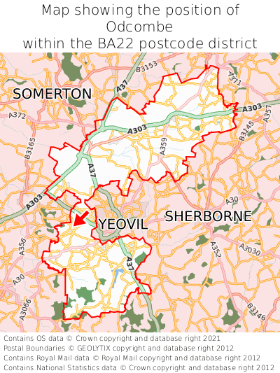 Map showing location of Odcombe within BA22