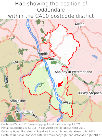 Map showing location of Oddendale within CA10