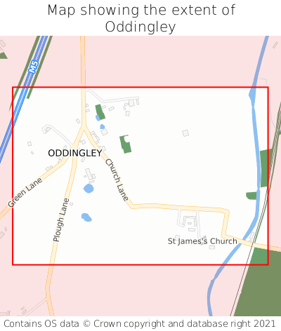 Map showing extent of Oddingley as bounding box
