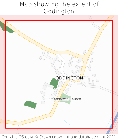 Map showing extent of Oddington as bounding box