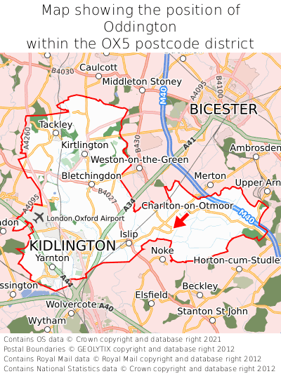 Map showing location of Oddington within OX5