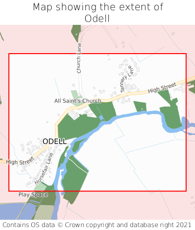 Map showing extent of Odell as bounding box