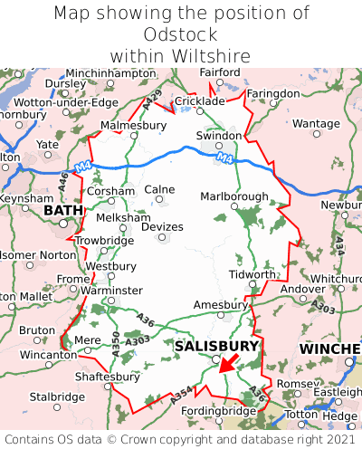 Map showing location of Odstock within Wiltshire