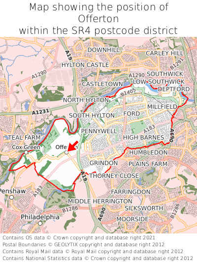 Map showing location of Offerton within SR4