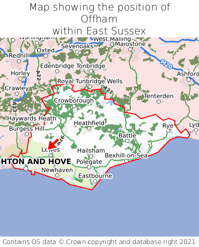 Map showing location of Offham within East Sussex