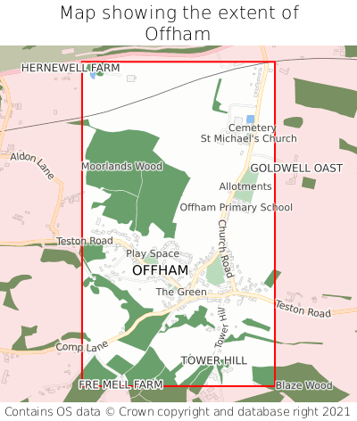 Map showing extent of Offham as bounding box