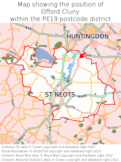 Map showing location of Offord Cluny within PE19