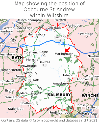 Map showing location of Ogbourne St Andrew within Wiltshire