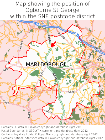 Map showing location of Ogbourne St George within SN8