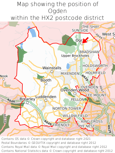 Map showing location of Ogden within HX2
