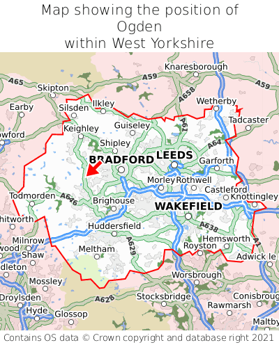 Map showing location of Ogden within West Yorkshire
