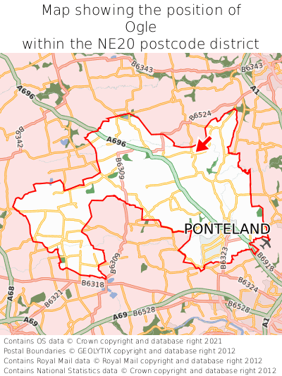 Map showing location of Ogle within NE20