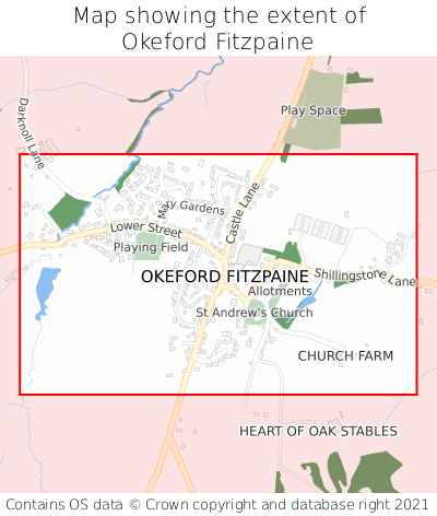 Map showing extent of Okeford Fitzpaine as bounding box