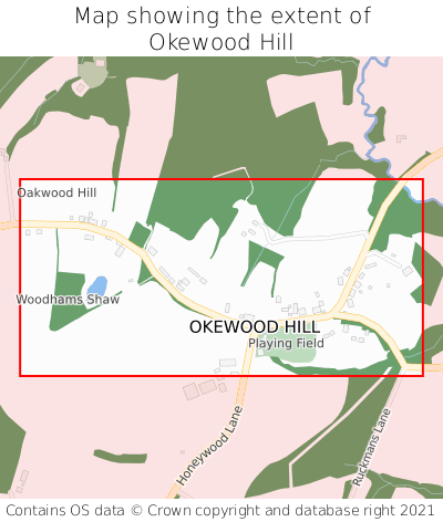 Map showing extent of Okewood Hill as bounding box