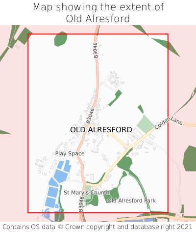 Map showing extent of Old Alresford as bounding box