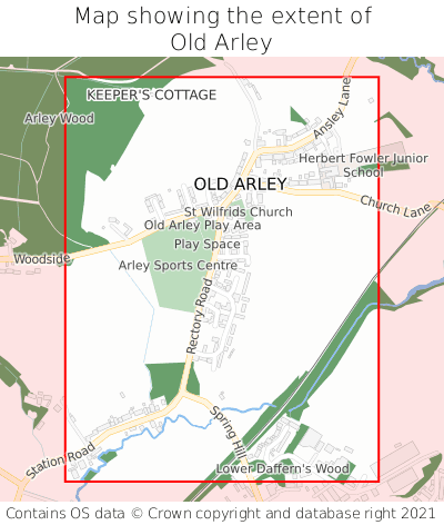 Map showing extent of Old Arley as bounding box