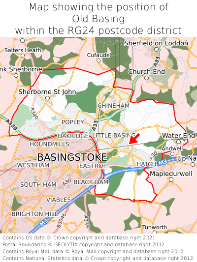 Map showing location of Old Basing within RG24