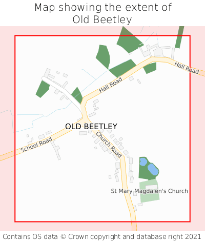 Map showing extent of Old Beetley as bounding box