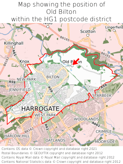 Map showing location of Old Bilton within HG1