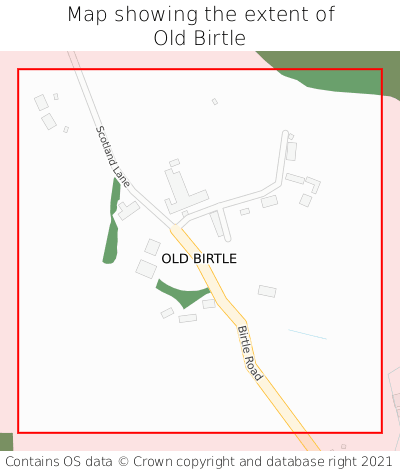 Map showing extent of Old Birtle as bounding box