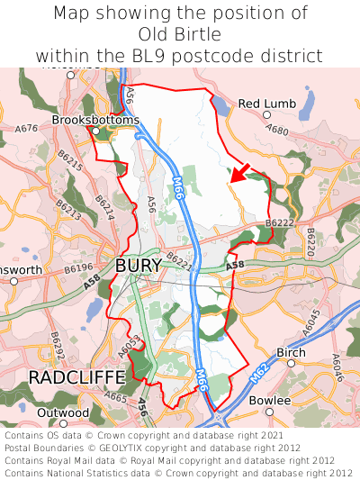 Map showing location of Old Birtle within BL9