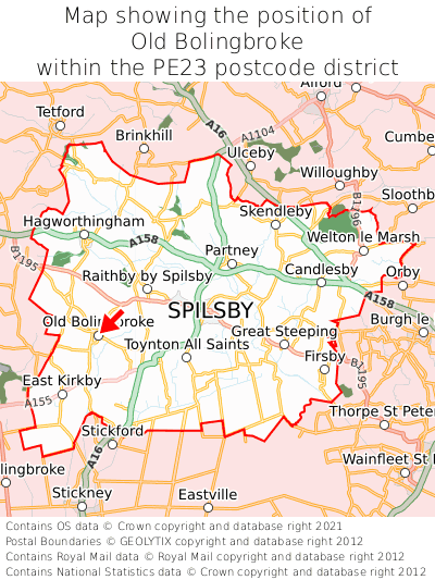 Map showing location of Old Bolingbroke within PE23