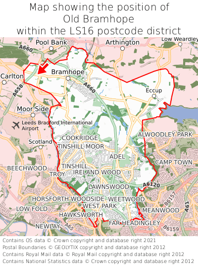 Map showing location of Old Bramhope within LS16