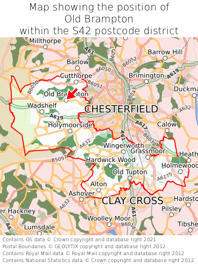 Map showing location of Old Brampton within S42