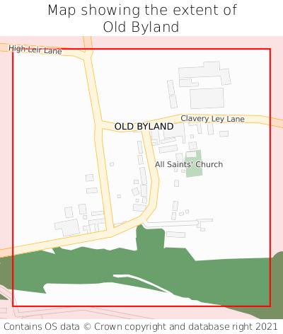 Map showing extent of Old Byland as bounding box