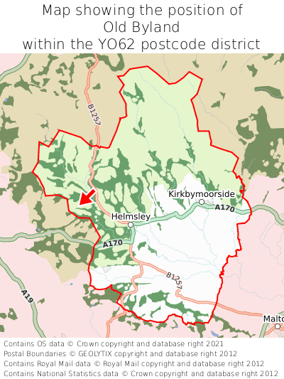 Map showing location of Old Byland within YO62