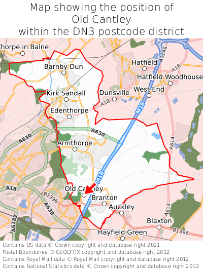 Map showing location of Old Cantley within DN3
