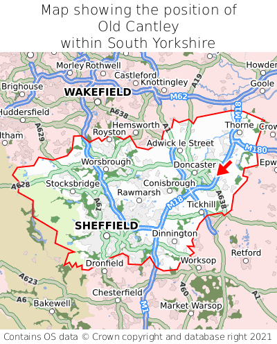 Map showing location of Old Cantley within South Yorkshire