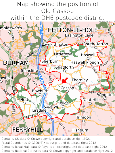 Map showing location of Old Cassop within DH6