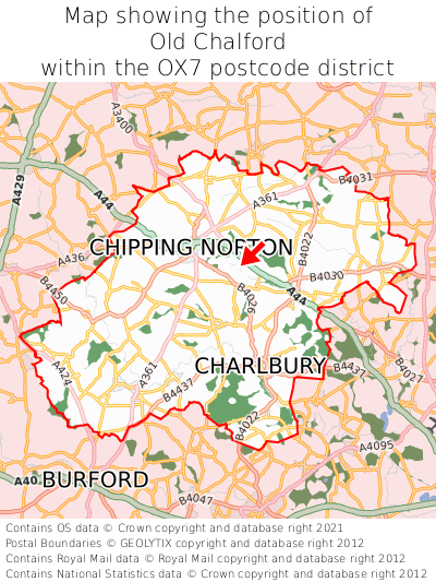 Map showing location of Old Chalford within OX7