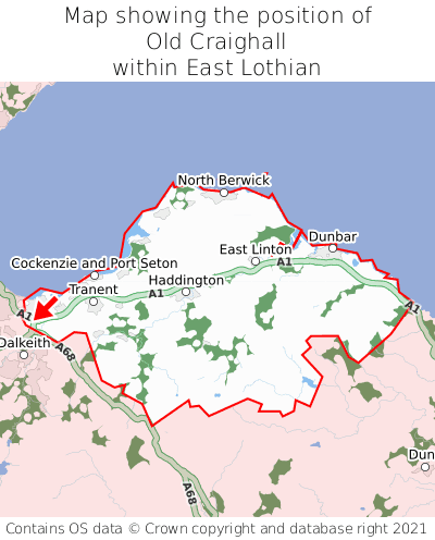 Map showing location of Old Craighall within East Lothian