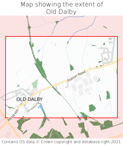 Map showing extent of Old Dalby as bounding box
